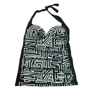 NWOT Azura Australia  Tankini Top Swimwear Tie Neck Geometric Black White